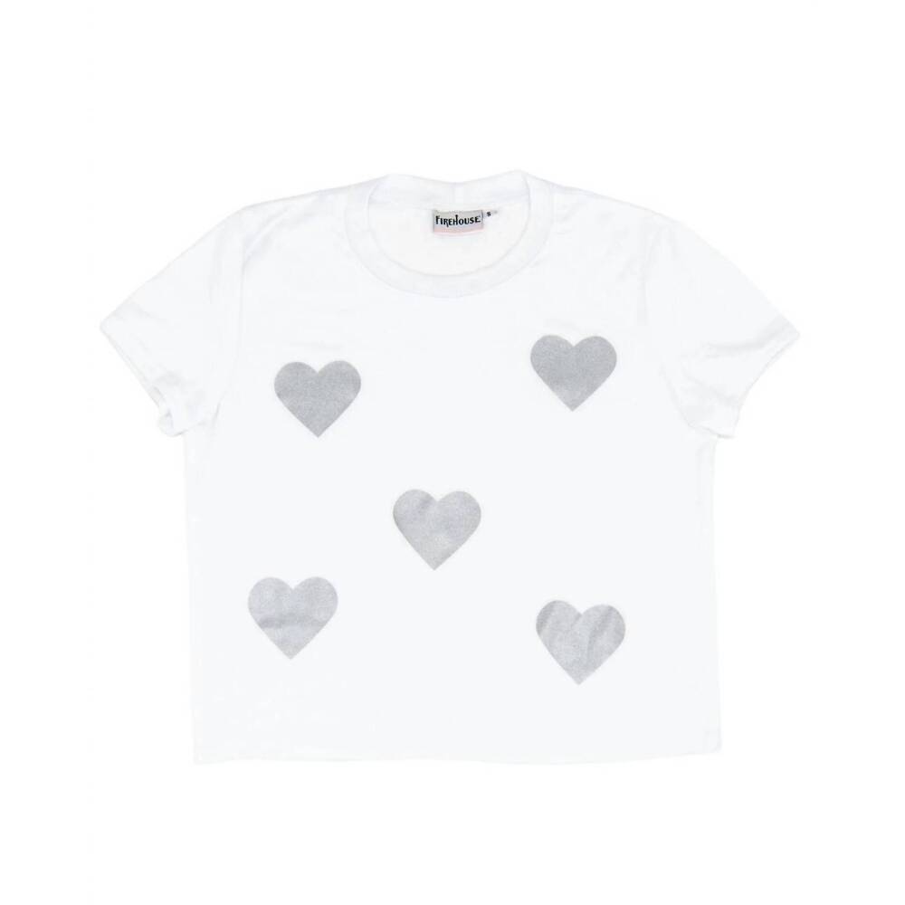 NEW FIREHOUSE girl's silver heart toss tee in white